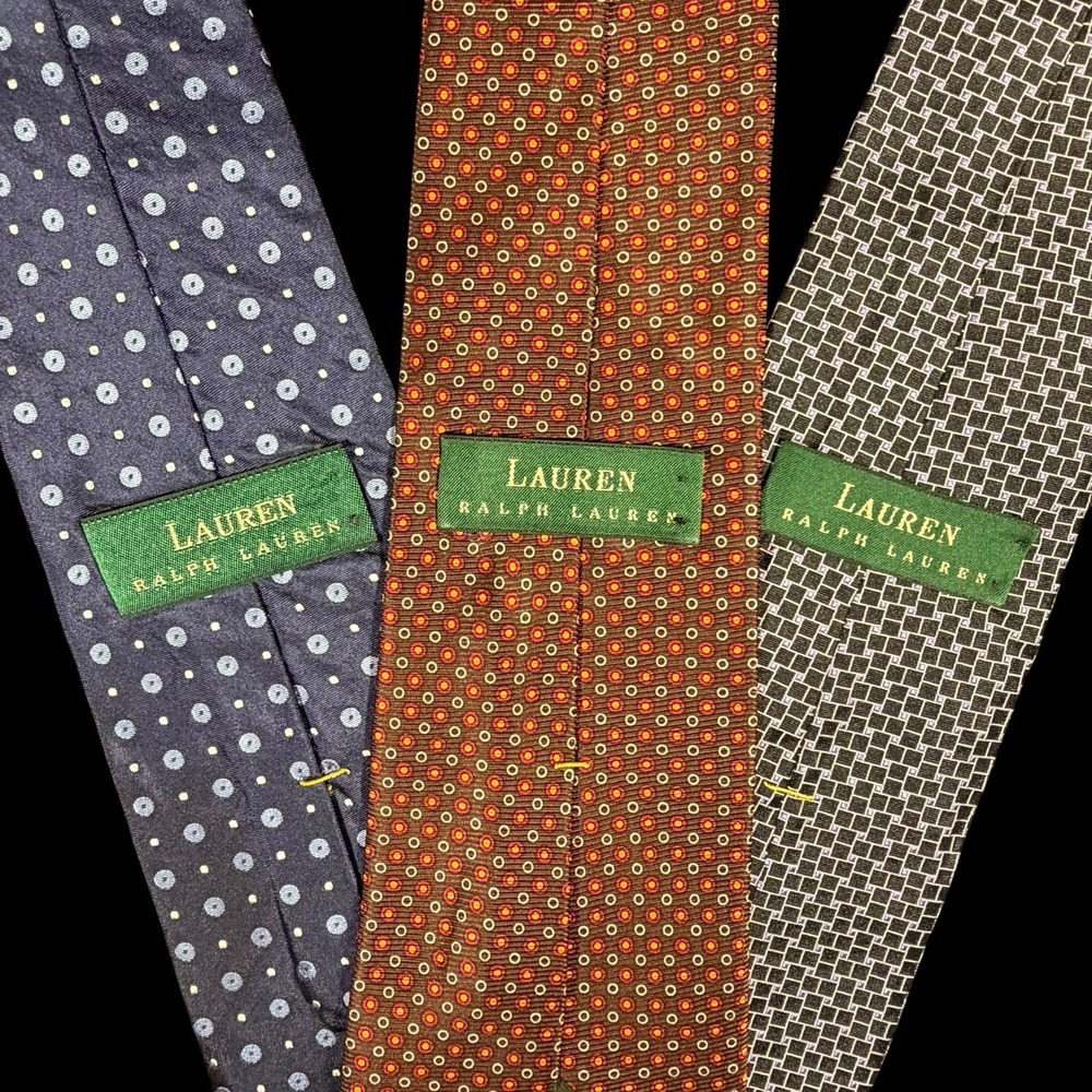 Lauren Ralph Lauren Mens Silk Ties Lot 3 Multicolor Geometric Dots Made In USA
